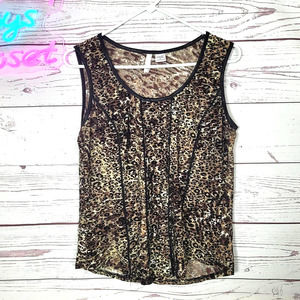 Sami & Jo Leopard Print Crew Neck Tank Top Boho Y2K Vibes Womans Size Large